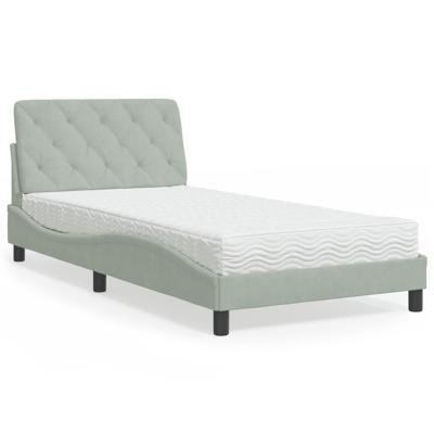 Bed met matras fluweel lichtgrijs 100x200 cm