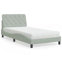 Bed met matras fluweel lichtgrijs 100x200 cm