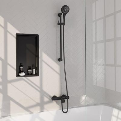 BRAUER Stripe Baddouche Thermostaatkraan - SET 02 - opbouw - glijstang - 3-standen handdouche - doucheslang - mat zwart 5-S-341