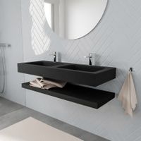 Mondiaz Alan badmeubel 120 cm solid suface planchet urban vrijhangend wastafel dubbel 2 kraangaten zwart