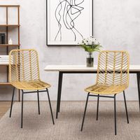 HOMCOM Set van 2 eetkamerstoelen in boho-stijl, accentstoel, PE-rotan, 44 cm x 58 cm x 85 cm, Natural+ zwart