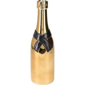 Bruiloft Champagne fles cadeau vaas - keramiek - goud - 11 x 39 cm - Huwelijk kado