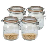 Voorraad/weckpot - 4x - transparant - glas - 11 x 8,5 cm - 500 ml- Le Parfait