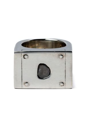 Parts of Four bague Plate sertie de diamants - Argent