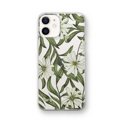 Wit bloemenpatroon: iPhone 12 mini Transparant Hoesje