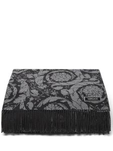 Versace couverture Barocco à franges (188 cm x 146 cm) - Gris