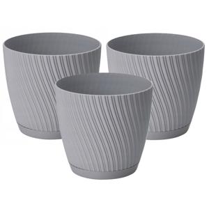 Form Plastic Plantenpot/bloempot Waves - 3x - kunststof - platina grijs - D13 x H12 cm