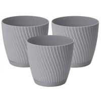 Form Plastic Plantenpot/bloempot Waves - 3x - kunststof - platina grijs - D13 x H12 cm - thumbnail