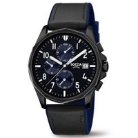 Boccia 3747-03 Horloge titanium-leder zwart 40 mm - thumbnail