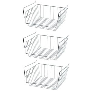 MSV Kastmandje - 3x - opberg/hang mandjes - rvs - zilver - 33 x 27 x 13 cm