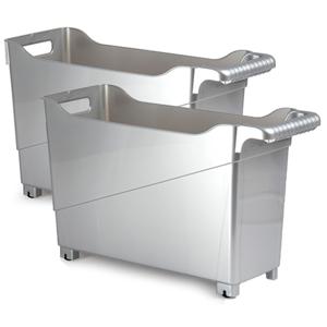 Plasticforte Trolley - Set van 2x stuks - zilverkleurig - L45 x B17 x H29cm - opberger op wieltjes