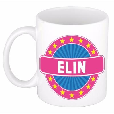 Elin voornaam koffiemok - beker - wit/roze - 300 ml - Cadeau - Dames - Collega - Moederdag Elin voornaam koffiemok - beker - wit/roze - 300 ml - Cadeau - Dames - Collega - Moederdag