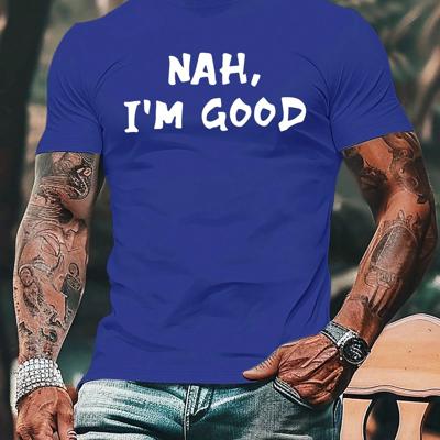 Bon&Bon Men's Graphic Slogan T-Shirt - Black Casual Round Neck Tee Blue / XXL