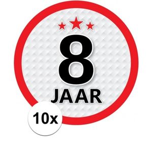 10x 8 Jaar leeftijd stickers rond verjaardag versiering   -