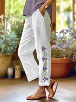Women's  Elastic Band H-Line Straight Pants Daily Pant White Casual Embroidery Floral Spring/Fall Pant - thumbnail