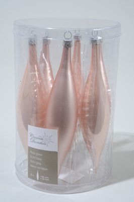 6 kerstpegels poeder roze emaille - Ksd
