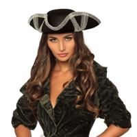 Boland piraten hoed - zwart/zilver - carnaval - piraat - verkleden - volwassenen