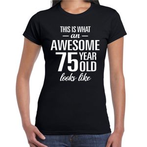 Awesome 75 year / 75 jaar cadeau t-shirt zwart dames