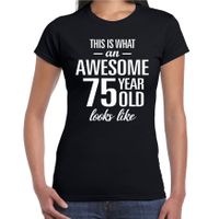 Awesome 75 year / 75 jaar cadeau t-shirt zwart dames - thumbnail