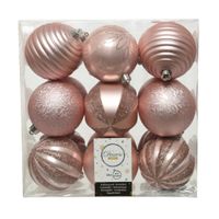 18x stuks kunststof kerstballen lichtroze (blush pink) 8 cm met luxe afwerking