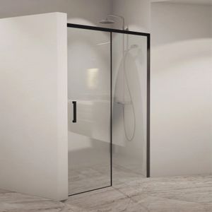 BWS Nisdeur Linea met Vast Paneel 100x200 cm 8 mm Soft Close NANO Glas Zwart