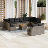 13-delige Loungeset met kussens poly rattan grijs