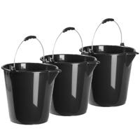 PlasticForte Huishoudemmer - 5x stuks - met schenktuit - 12 liter - zwart - emmer