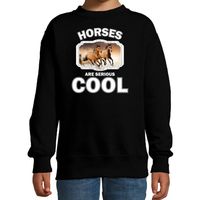 Sweater horses are serious cool zwart kinderen - paarden/ bruin paard trui - thumbnail