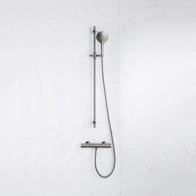 Fortifura Calvi douchekraan met glijstangset met ronde handdouche, gladde doucheslang Geborsteld Gunmetal PVD SW767491/SW799451/SW721165/SW767285