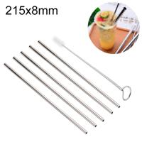 5 stuks herbruikbare RVS recht drinken stro + Cleaner borstel set Kit 215 * 8mm (zilver)