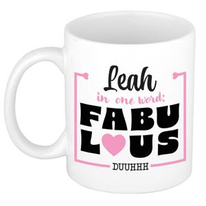 Naam mok Leah - wit - Fabulous - keramiek - 300 ml - cadeau collega beker