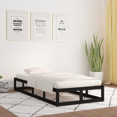 Bedframe massief hout zwart 75x190 cm
