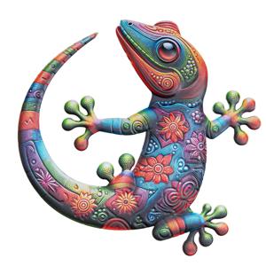 Wanddecoratie Gecko hagedis - kleurenmix - 30 x 30 cm - metaal - muurdecoratie/schutting/tuin