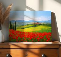 Rode bloemen veld Canvas landschap