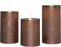 Anna&apos;s Collection LED kaars oplaadbaar flame effect rustiek set 7.5 cm brons 3 stuks