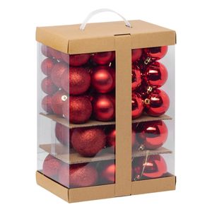 Kerstballen - 60x st - 4, 6, 7 en 8 cm - rood - kunststof - kerstballenpakket