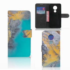 Motorola Moto G7 Power Bookcase Marble Blue Gold