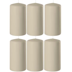 8x Beige cilinderkaarsen/stompkaarsen 6 x 8 cm 27 branduren