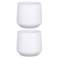 Mica Decorations Bloempot/plantenpot - 2x stuks - mat wit - H13.5 x D14 cm - keramiek