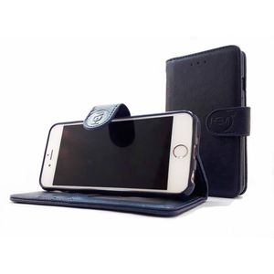 Apple Iphone 6/6s - Marine Blue Leren Portemonnee Hoesje - Lederen Wallet Case Tpu Meegekleurde Binnenkant- Book Case -