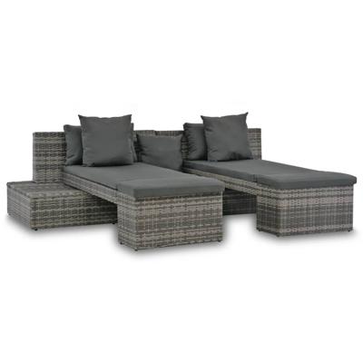 4-delige Loungeset met kussens poly rattan grijs