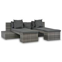 4-delige Loungeset met kussens poly rattan grijs