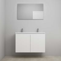 On-Line Badkamermeubelset - 100 cm - Bouwpakket - Greeploos 2 Deuren - Acryl Wastafel - 2 Kraangaten - Spiegel - Hoogglans Wit