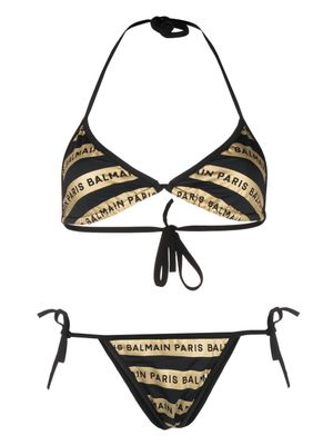 Balmain bikini à logo rayé imprimé - Noir