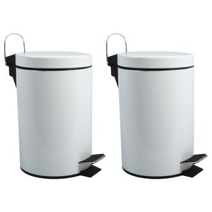 Prullenbak/pedaalemmer - 2x - metaal - wit - 3 liter - 17 x 25 cm - Badkamer/toilet