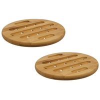 2x Stuks ronde pannen onderzetter bruin 18 cm van bamboe