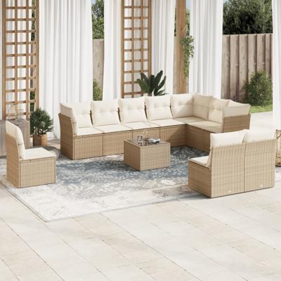 11-delige Tuinset met kussens poly rattan beige