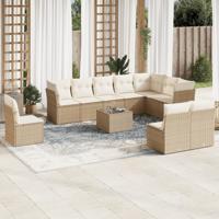 11-delige Tuinset met kussens poly rattan beige