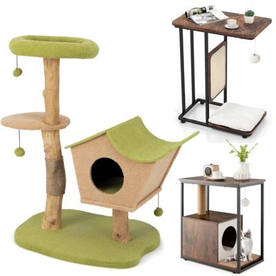 Set van 3 Multifunctionele Kattenmeubels Inclusief Toren met Krabpaal en Kattenhuisje met Antikantelvoorziening