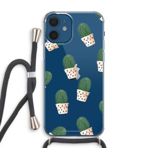 Cactusprint roze: iPhone 12 Transparant Hoesje met koord